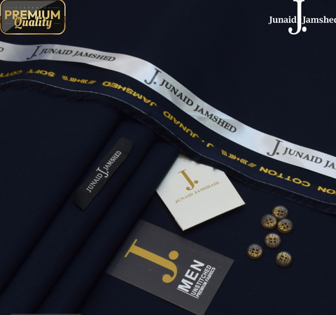 J Dot Wash and Wear Unstitched Suit for Men - Navy Blue - JJCT-10